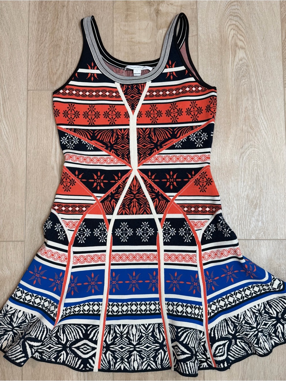 Diane Von Furstenberg Tribal Knit Swing Ilsa Flare Dress Knit Sweater Large